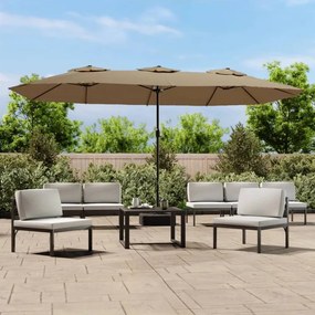 Ομπρέλα Κήπου με Διπλή Κορυφή και LED Taupe 449 x 245 εκ. - Μπεζ-Γκρι