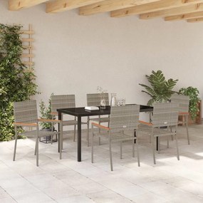 vidaXL Σέτ φαγητού για κήπο 7 pcs Γκρι Πολυ ράταν
