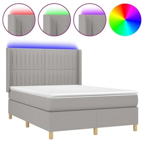 Κρεβάτι Boxspring με Στρώμα &amp; LED Αν.Γκρι 140x200εκ. Υφασμάτινο - Γκρι