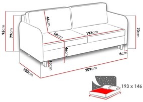 Καναπές κρεβάτι Columbus 122, Αριθμός θέσεων: 3, Αποθηκευτικός χώρος, 95x209x100cm, 86 kg, Πόδια: Ξύλο, Ξύλο: Πεύκο | Epipla1.gr