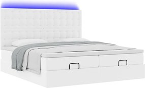 vidaXL Οθωμανικό κρεβάτι με στρώματα &amp; LEDs Καθαρό λευκό Faux Leather