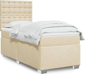 vidaXL Κρεβάτι Boxspring με Στρώμα Κρεμ 100 x 200 εκ. Υφασμάτινο