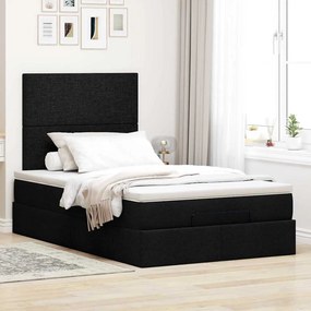 vidaXL Οθωμανικό κρεβάτι με στρώμα &amp; LEDs Μαύρο 120x200 cm Ύφασμα