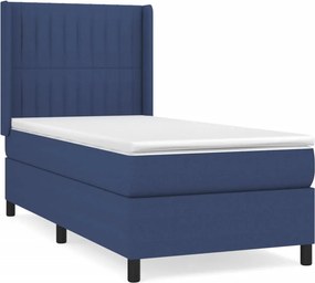 vidaXL Κρεβάτι Boxspring με Στρώμα Μπλε 90x200 εκ.Υφασμάτινο