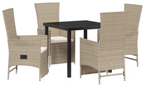 vidaXL Σέτ φαγητού για κήπο με μαξιλάρι 5 pcs Μπεζ συνθετικό ρατάν