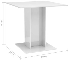 Τραπεζαρία Γυαλιστερό Λευκό 80 x 80 x 75 εκ. από Επεξ. Ξύλο - Λευκό