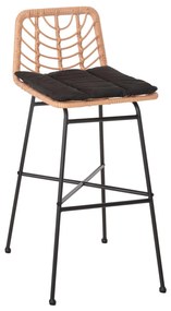 Σκαμπό Μπαρ GERALD C5706.11 Μεταλλικό Ψηλό με Μπεζ Wicker & Μαύρο Μαξιλάρι 49x50x101Υεκ. 49x50x101 εκ.