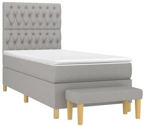 vidaXL Κρεβάτι Boxspring με Στρώμα Ανοιχτό Γκρι 100x200 εκ. Υφασμάτινο