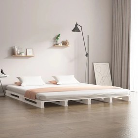 Κρεβάτι από Παλέτες Λευκό 160 x 200 εκ. από Μασίφ Ξύλο Πεύκου