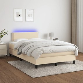 3133066 vidaXL Κρεβάτι Boxspring με Στρώμα &amp; LED Κρεμ 120x200 εκ. Υφασμάτινο Κρεμ, 1 Τεμάχιο
