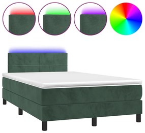 Κρεβάτι Boxspring με Στρώμα &amp; LED Σκ. Πράσινο 120x200εκ Βελούδο - Πράσινο