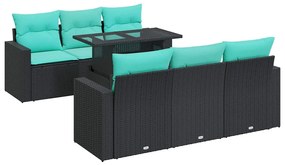 vidaXL Καναπές Σετ 7Τεμαχίων Μαύρο Συνθετικό Ρατάν με Μαξιλάρια Ακακία