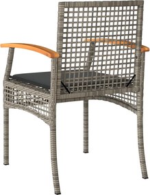vidaXL Σετ Επίπλων Bistro 3 τεμ. Γκρι Συνθ. Ρατάν/Ακακία + Μαξιλάρια