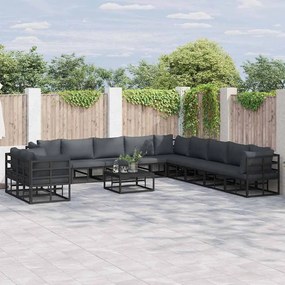 vidaXL Σετ Καναπέ Κήπου με μαξιλάρι 12 pcs Μαύρο Αλουμίνιο