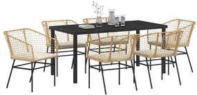 vidaXL Σέτ φαγητού για κήπο 7 pcs Καφέ συνθετικό ρατάν