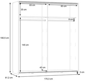 Ντουλάπα ρούχων Noez δίφυλλη με ράφια sonoma μελαμίνης 170.5x61x190.5εκ 170.5x190.5x61 εκ.