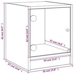 Κομοδίνα με Γυάλινες Πόρτες 2 τεμ. Λευκά 35x37x42 εκ. - Λευκό