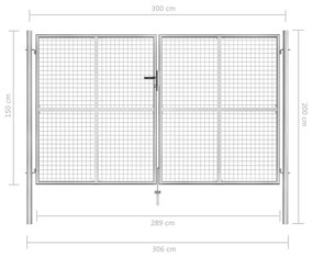 Πόρτα Περίφραξης Ασημί 306 x 200 εκ. από Γαλβανισμένο Χάλυβα - Ασήμι