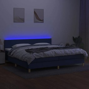 vidaXL Κρεβάτι Boxspring με Στρώμα &amp; LED Μπλε 200x200 εκ. Υφασμάτινο