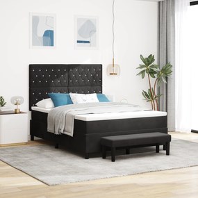 vidaXL Κρεβάτι Με Στρώμα & Πάγκο Μαύρο 140x200 εκ. Βελούδο