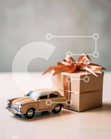 Intra Συλλεκτικό Ξύλινο Παζλ Plywood  4mm - Αυτοκίνητο παιχνίδι και Κουτί δώρου με πορτοκαλί κορδέλα Σε Ξύλινο Κουτί - Διαστάσεις: 10x10 cm – 25 κομμάτια