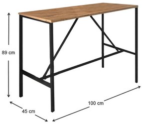 Τραπέζι μπαρ - stand Crego Megapap μεταλλικό - μελαμίνης χρώμα pine oak - μαύρο 100x45x89εκ.