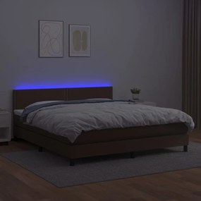 Κρεβάτι Boxspring με Στρώμα &amp; LED Καφέ 180x200 εκ. Συνθ. Δέρμα - Καφέ
