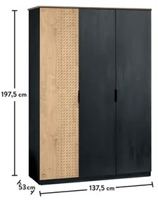 Ντουλάπα 3φυλλη  BLACK  BL-1013 137x53x197εκ. Cilek