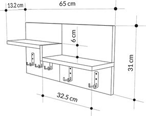 Κρεμάστρα τοίχου Harmon Megapap χρώμα sapphire oak - λευκό 65x15x31εκ.
