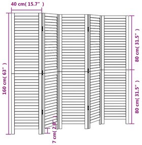 Διαχωριστικό Χώρου με 5 Πάνελ Μαύρο από Μασίφ Ξύλο Παυλώνιας - Μαύρο