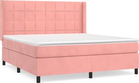 vidaXL Κρεβάτι Boxspring με Στρώμα Ροζ 180x200 εκ. Βελούδινο