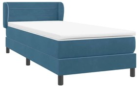 Box Spring κρεβάτι με στρώμα σκούρο μπλε 90x210 εκ. Βελούδινο - Μπλε