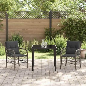 vidaXL Σέτ φαγητού για κήπο με μαξιλάρι 3 pcs Γκρι Πολυ ράταν