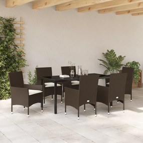 vidaXL Σετ Τραπεζαρίας Κήπου 7 Τεμαχίων με Μαξιλάρια Καφέ Συνθετικό Ρατάν