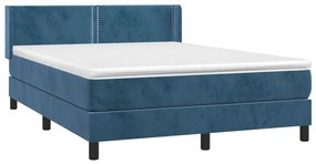 vidaXL Κρεβάτι Boxspring με Στρώμα Σκούρο Μπλε 140x190 εκ. Βελούδινο