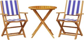 vidaXL Σετ Επίπλων Bistro 3 τεμ. Μπλε/Λευκό Ύφασμα/Μασίφ Πεύκου