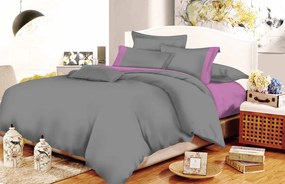 Σετ Σεντόνια ΚΟΜΒΟΣ Cotton Line Grey-Lilac Μονόχρωμα με Φάσα Διπλά 200x240