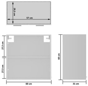 Ντουλάπι Κρεμαστό με Τζάμι Λευκό 60x31x60 εκ. από Επεξ. Ξύλο - Λευκό