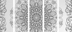 Αφηρημένη φλοράλ μάνταλα εικόνα 5 μερών σε ασπρόμαυρο σχέδιο - 100x50