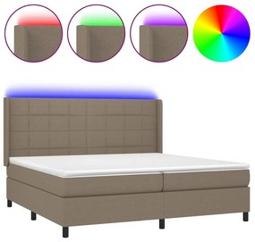 Κρεβάτι Boxspring με Στρώμα &amp; LED Taupe 200x200 εκ. Υφασμάτινο - Μπεζ-Γκρι