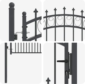 vidaXL Πύλη Φράχτη με Ακίδες Γκρι 125 x 100 εκ