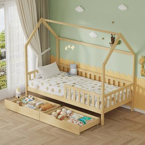 Παιδικό Κρεβάτι με Συρτάρια PHYLLIS τύπου MONTESSORI σε Φυσικό 196x97x161Υεκ. 196x97x161 εκ.