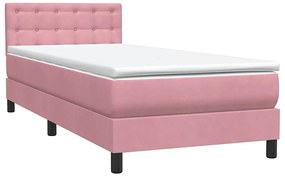 vidaXL Κρεβάτι Boxspring με Στρώμα &amp; LED Ροζ 90x220 εκ. Βελούδινο
