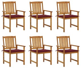 Καρέκλες Κήπου 6 Τεμαχίων από Μασίφ Ξύλο Ακακίας με Μαξιλάρια - Κόκκινο