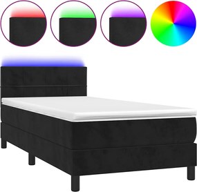 vidaXL Κρεβάτι Boxspring με Στρώμα &amp; LED Μαύρο 90x190 εκ. Βελούδινο