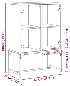 Βοηθητικό Ντουλάπι Sonoma Δρυς 69x37x100 εκ. με Γυάλινες Πόρτες - Καφέ