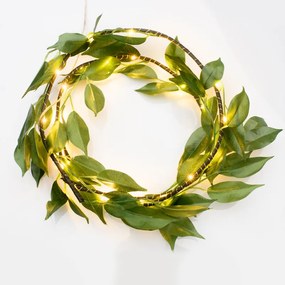 "CHRISTMAS WREATH" ΣΤΕΦΑΝΙ ΜΕ ΠΡΑΣΙΝΑ ΦΥΛΛΑ 30 MINI LED ΛΑΜΠΑΚ ΜΕ ΚΑΛΩΔΧΑΛΚΟΥ&amp;ΜΠΑΤΑΡ.(3xAA)ΘΕΡΜΟ  ACA XWGLEAF302A