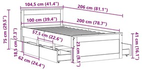 Σκελετός Κρεβατιού Χωρ. Στρώμα +Κεφαλάρι 100x200 εκ Μασίφ Πεύκο - Καφέ