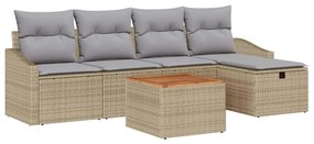 vidaXL Σετ Καναπέ Κήπου με μαξιλάρι 6 pcs Μπεζ Πολυ ράταν