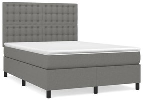 Κρεβάτι Boxspring με Στρώμα Σκούρο Γκρι 140x190 εκ. Υφασμάτινο - Γκρι